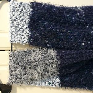 INC Fluffy Knit Winter Long Scarf Blue Cozy Warm Mixed Media Fringe Sparkles